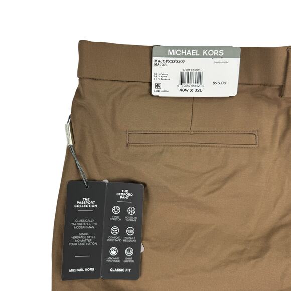 Michael Kors Mens Major Classic Fit Stretch Performance Pants Light Brown 40x32 - Picture 3 of 4
